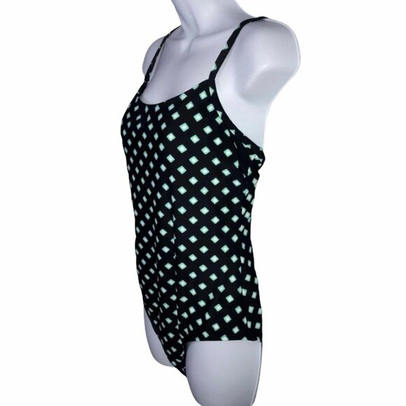 Catalina One Piece Swimsuit Womens L 12 14 Black Aqua Geometric Diamond Summer - Picture 5 of 9